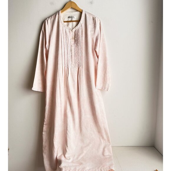 Oscar De la Renta Pink White Nightgown Long Sleeve M - Picture 3 of 11